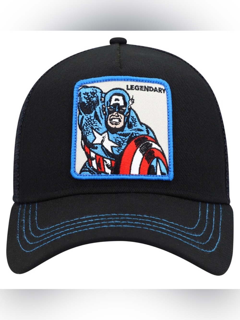 MARVEL COMICS CAPTAIN AMERICA RETRO A-FRAME TRUCKER SNAPBACK HAT MESH NWT BLACK